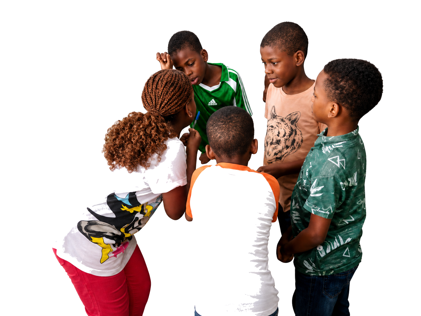 A team of five JENECONK learners collaborating on a maths learning project